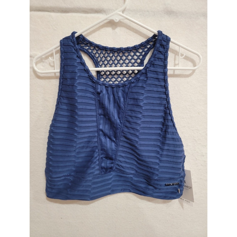 Nine West Active Women's 1X Blue Textured Crop Top Racerback Mesh Back NWT